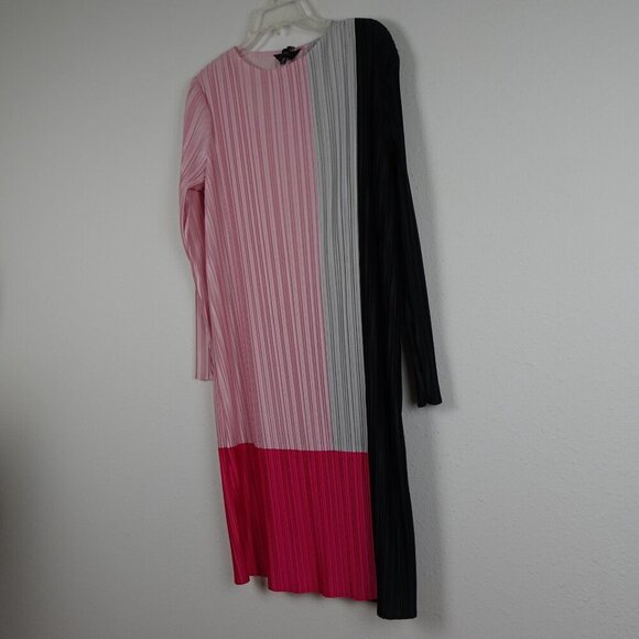 Ming Wang Colorblock Dress Women's Size M Pink Pleated Crinkle Crepe de Chine - Picture 6 of 14